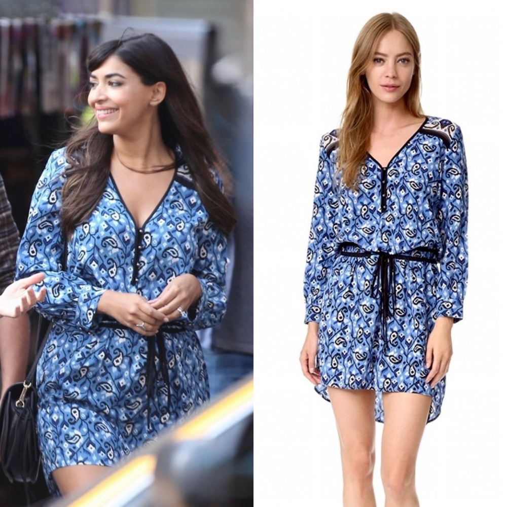 VERONICA‎ BEARD Silk Boho Chic Paisley Ikat Print Long Sleeve Tie Waist Dress 10